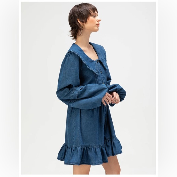 BDG Urban Outfitters Women’s Long Sleeve Button Front Denim Collar Dress Small - Picture 3 of 12